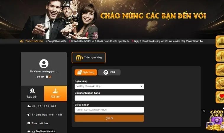 Giao diện rút tiền Khin789